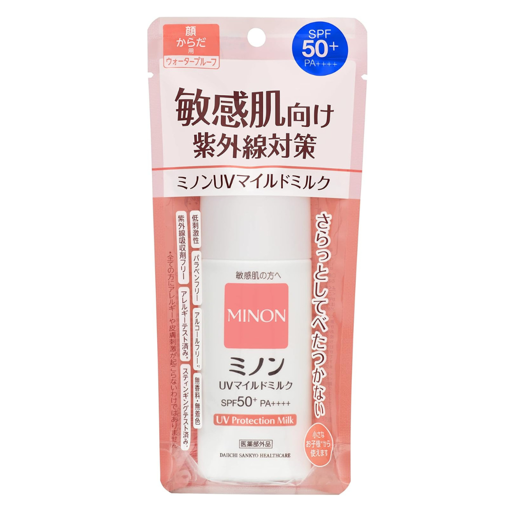 حليب مينون أمينو رطب بالأشعة فوق البنفسجية مع عامل حماية من الشمس SPF50+ PA++++، 80 مل - واقي شمسي معدني ياباني
