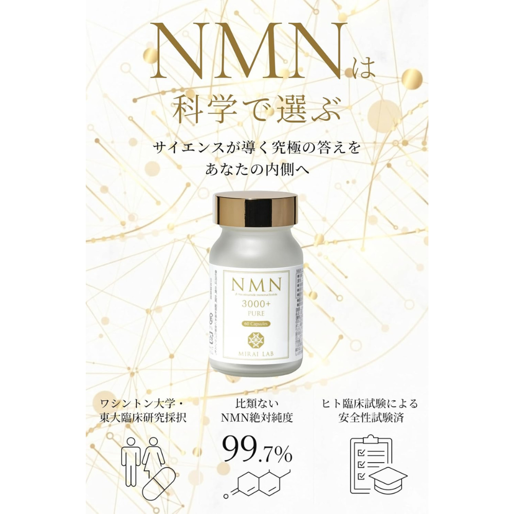 Mirai Lab NMN Pure 3000 Plus 60 Capsules | 99.8% Purity, Acid-Resistant – Japanese Anti-Aging Supplement
