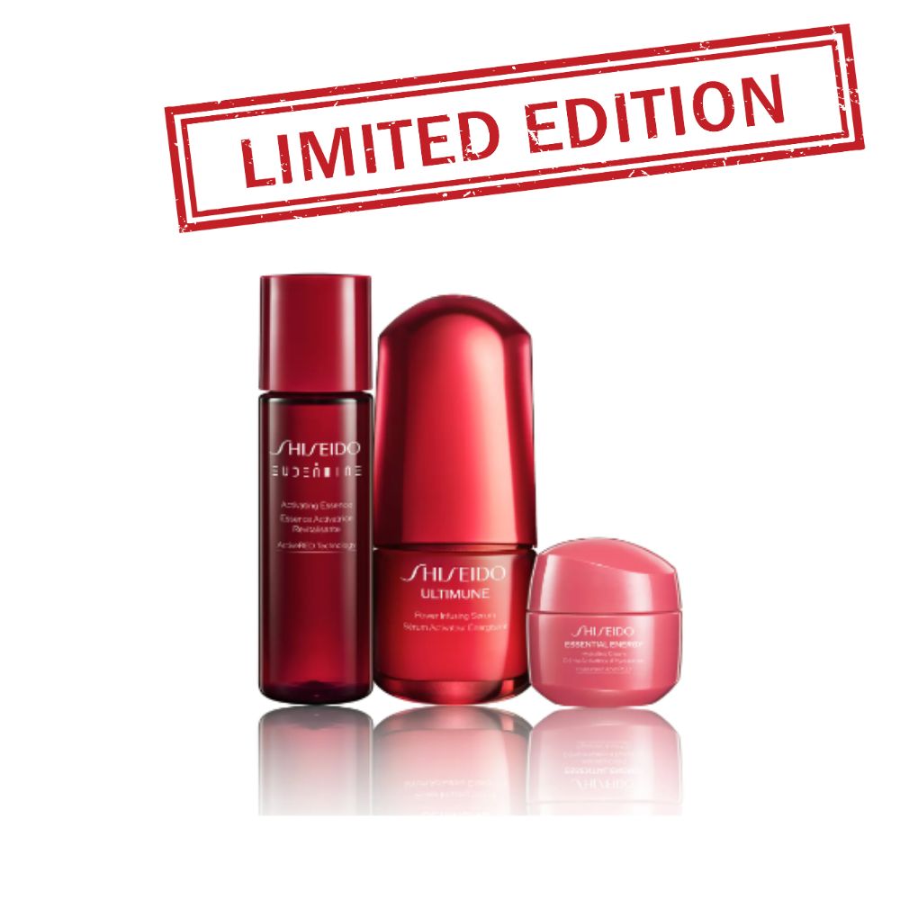Shiseido Beauty Flow 3-Step Trial Kit - Лимитированный пробный набор для сияния и жизненной силы кожи: лосьон 30 мл, сыворотка 15 мл и крем 15 г.