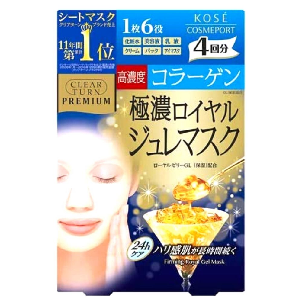 Kose Clear Turn Premium هو قناع مضاد للتطبيق لوجه مع تركيز عال من الكولاجين ، 4 أجهزة كمبيوتر.