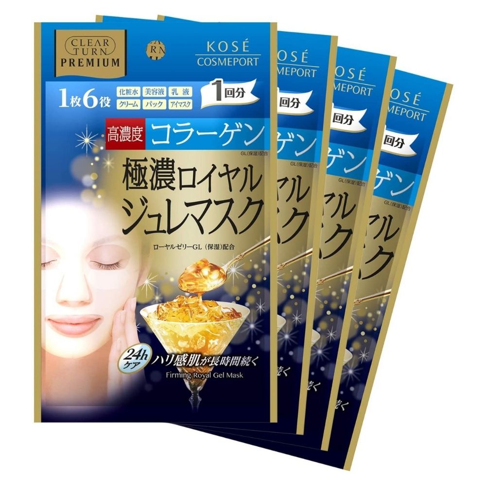 Kose Clear Turn Premium هو قناع مضاد للتطبيق لوجه مع تركيز عال من الكولاجين ، 4 أجهزة كمبيوتر.