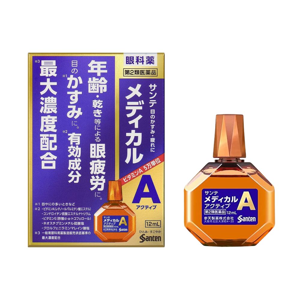Santen Medical Active - قطرات مرتبطة بعمر من غموض الرؤية مع شوندروتن ، فيتامين A ، E ، 12 مل