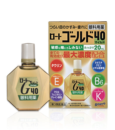 Rohto Gold 40 - قطرات العين مع 6 مكونات نشطة ، مؤشر النضارة 0 (بدون Menthol) ، 20 مل