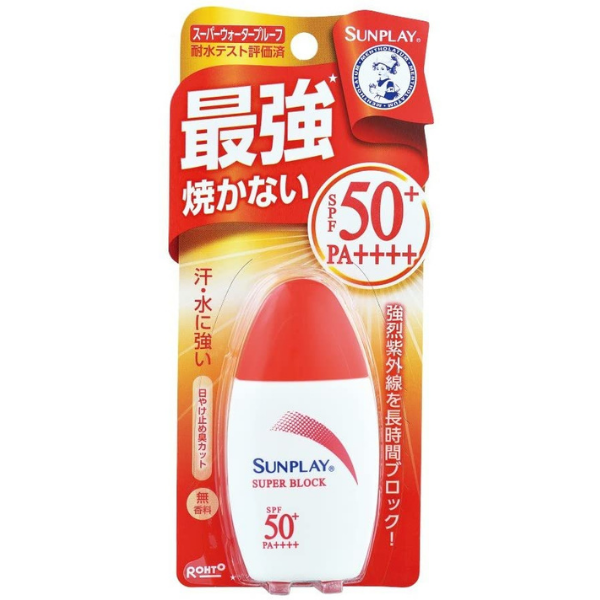 Mentholatum Sunplay Superblock - حليب حماية الشمس مع تأثير مقاوم للماء ، SPF50+/PA ++++ ، 30 جم