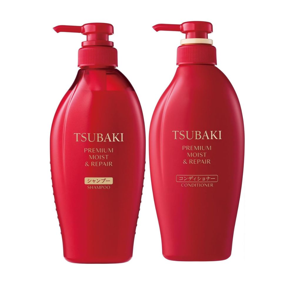 Shiseido TSubaki Premium Moist - Moisturizing Shampoo and Hair Air Conditioning with Camellia Oil, 490 ml × 2