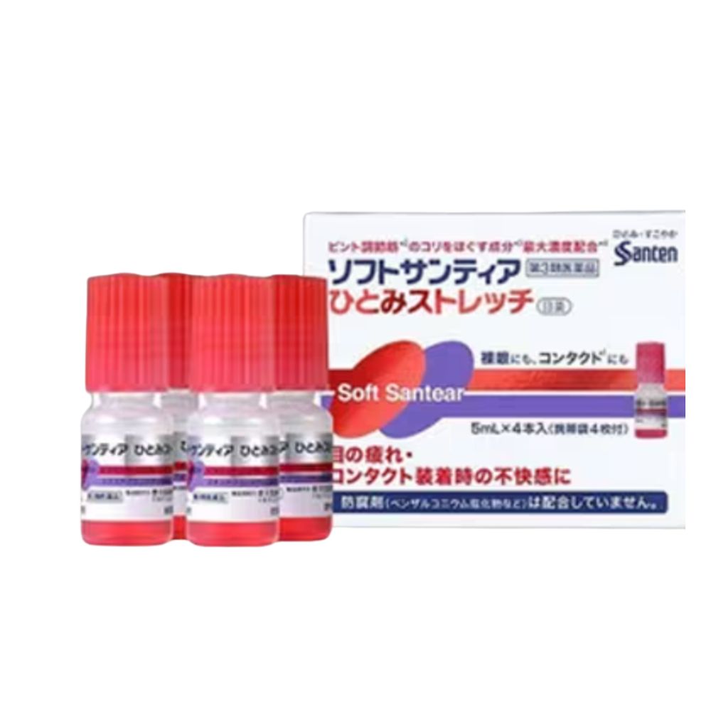 Santen Soft Santear Hitomi Stretch - Капли для глаз от усталости, 5 мл × 4 шт.