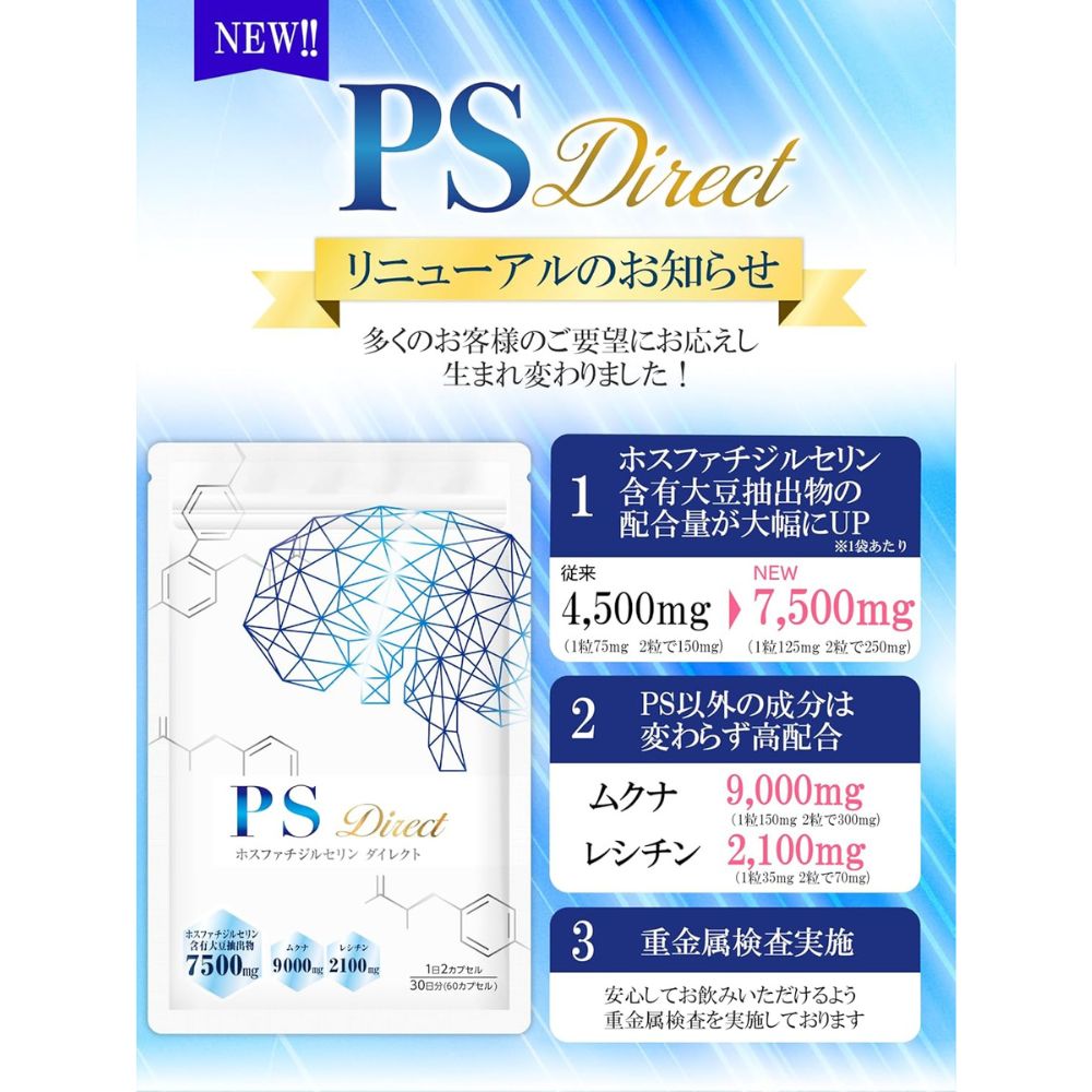 PS Direct – Phosphatidylserine Brain Supplement, 60 Capsules
