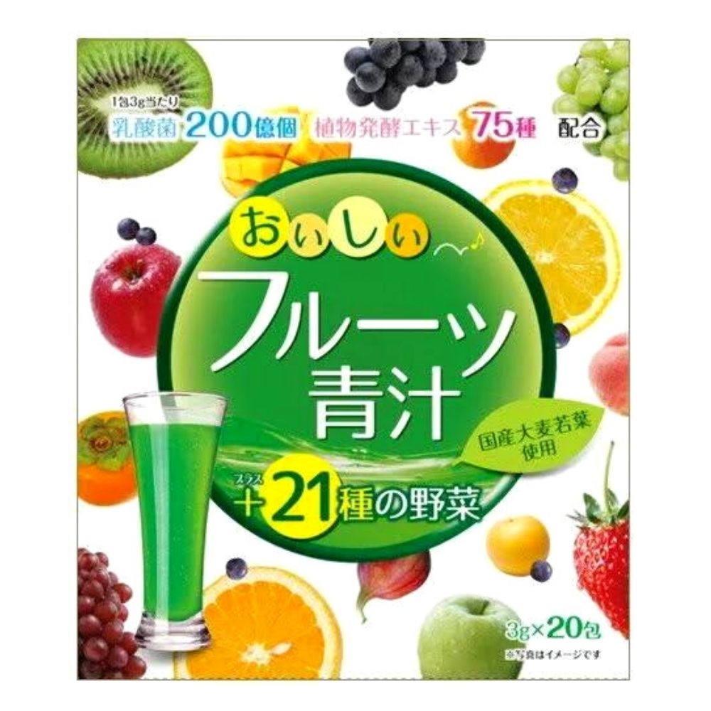 Yuwa Fruit Aojiru - Fruit Aoziru with lactic acid bacteria, 75 species of fermented plants extracts and 21 types of vegetables, 20 pcs