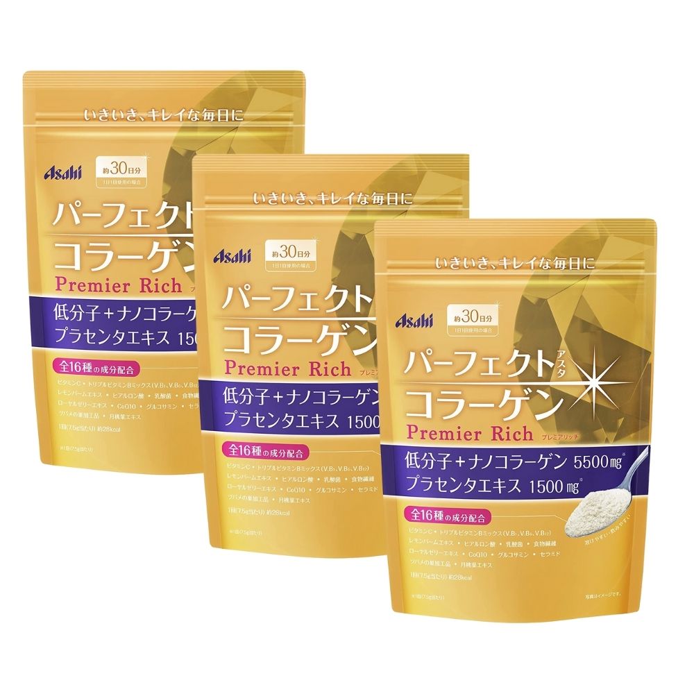 ASAHI PREMIER RICH - low molecular weight premium collagen with additives for skin rejuvenation, 3 packs, complex for 3 months