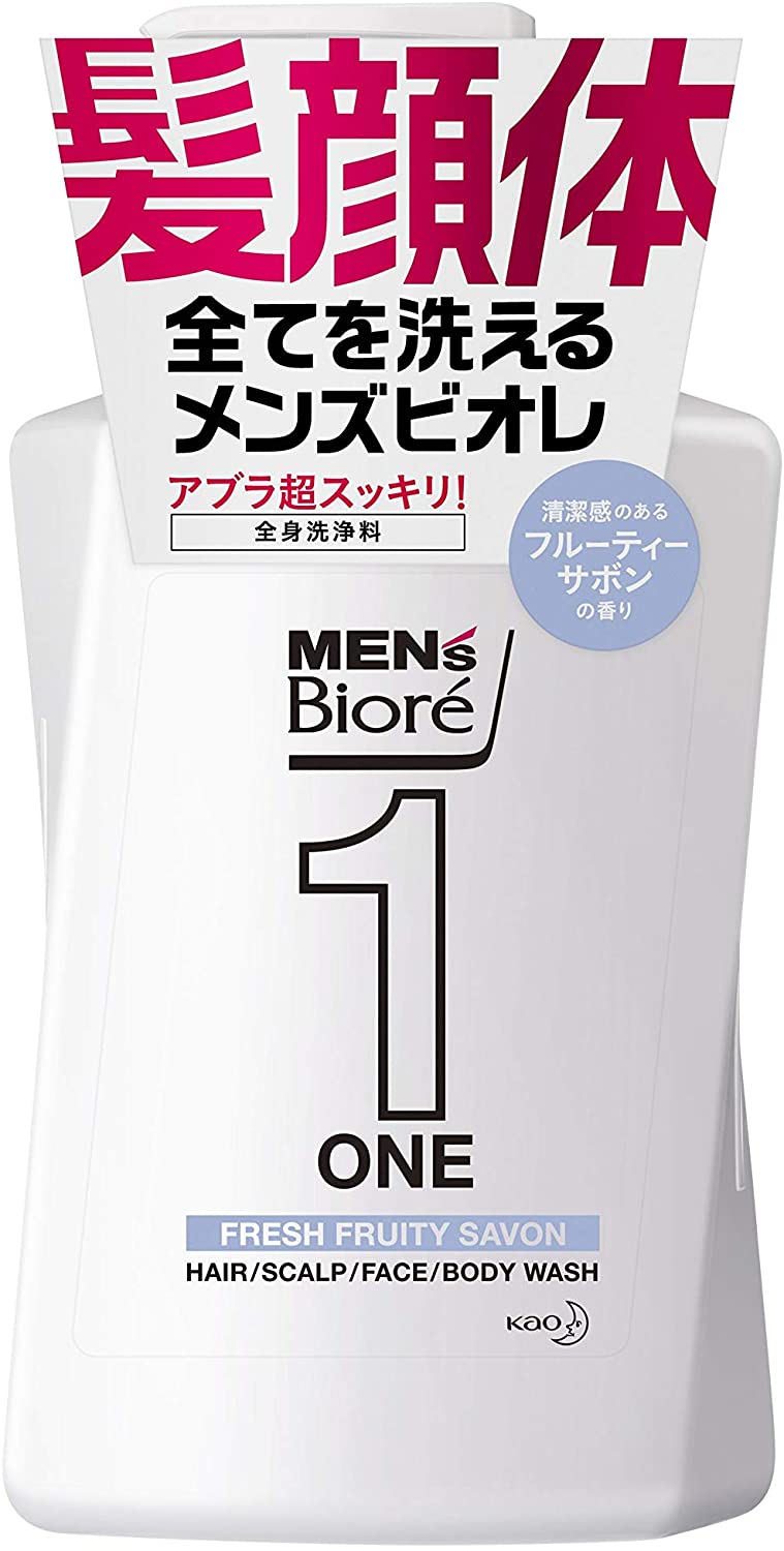 Men's Biore - Shampoo, Facial washbasin and shower gel in one bottle for men, smell of fruit soap, 480 ml